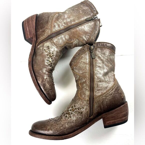 Liberty Black Studded Brown Leather Ankle Boots - Picture 6 of 12